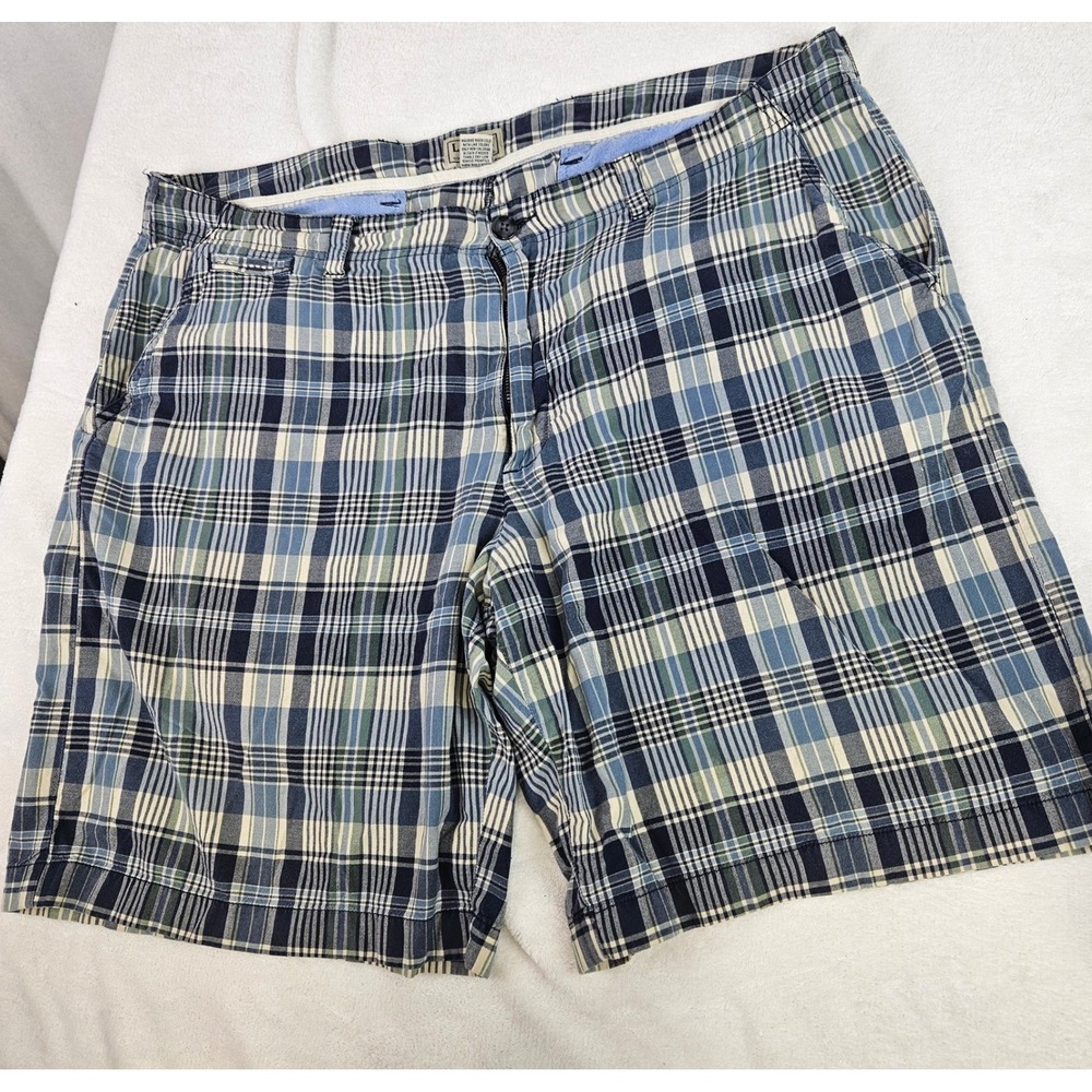 LL Bean Mens Blue Green Plaid Chino Shorts Size 40W 0JAA2 Cotton Classic Fit